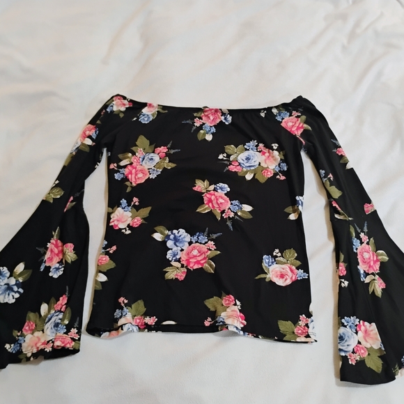 Joe Boxer Black Floral Long Sleeve Top with Pink & Blue Roses - Picture 6 of 8